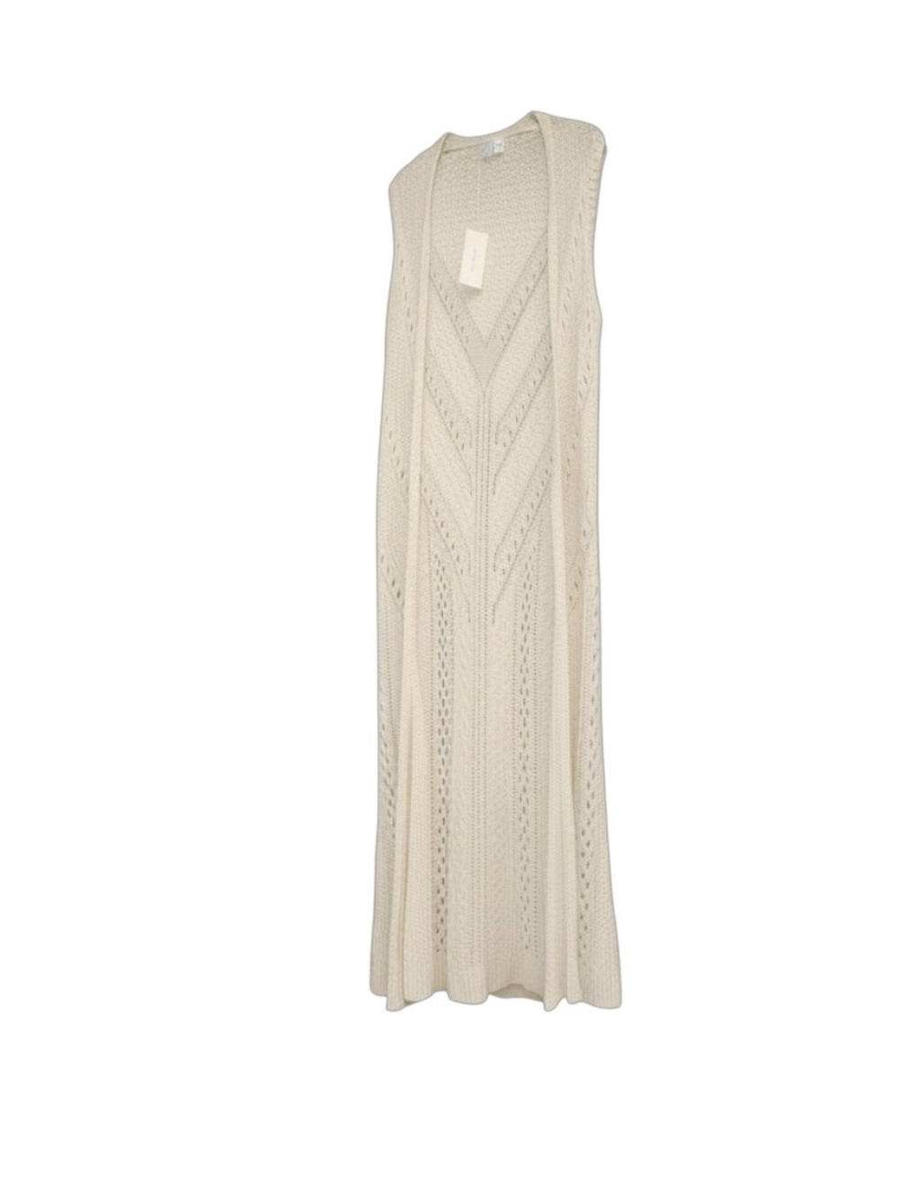 Alga Cream Knit Duster Vest Longline Open Front Cardigan Boho Layering Sz Medium